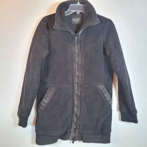 Athleta Womens Tugga Sherpa Fuzzy Fleece Zip Up Teddy Coat Size Small Black Cozy